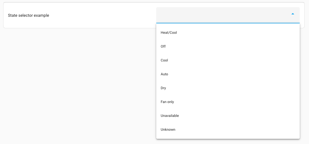 Screenshot of a state selector